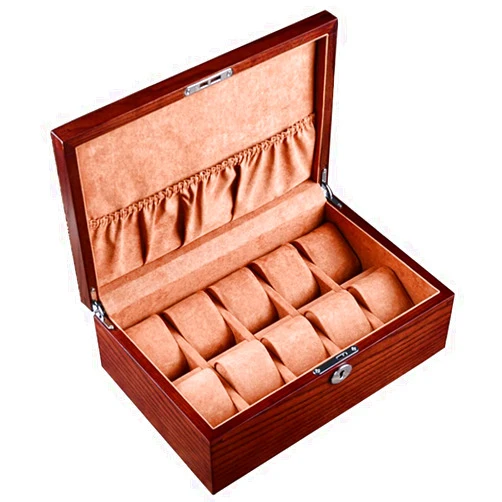 FMOGGE Watch Box Wooden Lockable Watch Storage Case 10 Slot Watch Display Cabinet Suitable As A Gift for Watch Collectors Or Friends