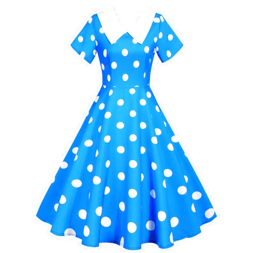 Generic Women's 1950s Vintage Hepburn Style Cocktail Swing Dresses Polka Dot Lapel Short Sleeve Swing Rockabilly Dresses