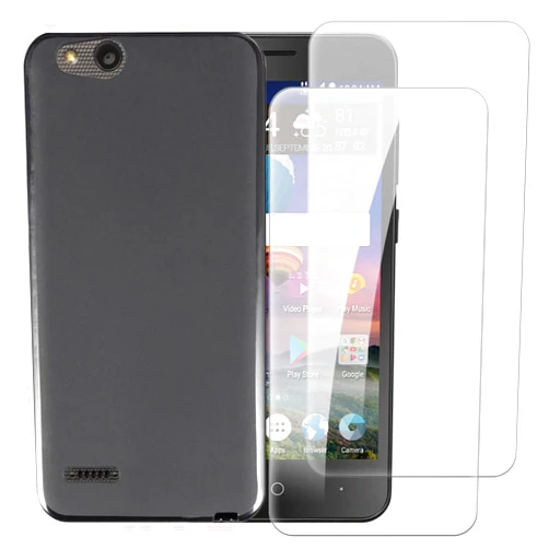 Shantime Case with 2 Pack Screen Protector Combo Compatible with ZTE Z557 Z839 N9137, Shockproof Cover and Tempered Glass Set for Full Body Safety(Black)
