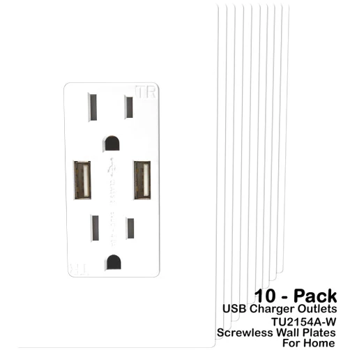 TOPGREENER 4A High Speed USB Wall Outlet, 15A Tamper-Resistant Receptacles, Compatible with iPhone XS/MAX/XR/X/8/7, Samsung Galaxy S9/S8/S7, LG, HTC & Other Smartphones, UL Listed, TU2154A, 10 Pack