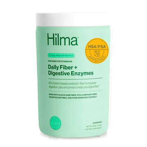 Hilma Daily Fiber and Digestive Enzymes, Fiber Supplement Powder with Prebiotics and Enzymes Formulated with Psyllium Husk and Acacia, Gluten Free, Vegan, FSA Eligible, Digestive Support, 30 Servings