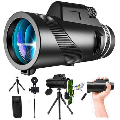 PhysioPhyx 80x100 Monocular-Telescope High Powered for Smartphone Monoculars for Adults High Definition for Stargazing Hunting Wildlife Bird Watching Travel Camping Hiking