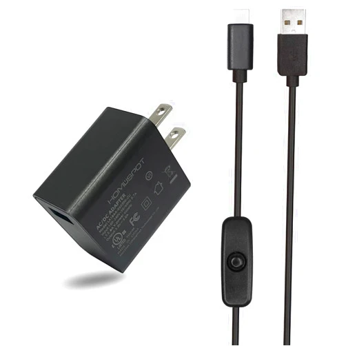 MakerSpot 5V3A Switching Power Supply UL-Listed with 1.5M Type C to Type A USB Cable with On/Off Switch Compatible with Raspberry Pi 4 Model B