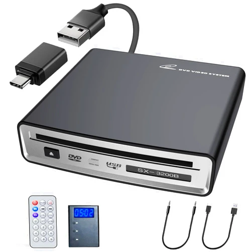 Sphktey CD Player for Car with USB&Type-C Port/Decoder/AUX Port, CD Player Portable Compatible with Car/Laptop/Desktop/TV/Computer, Plug & Play - External CD/DVD Player for Car & Home