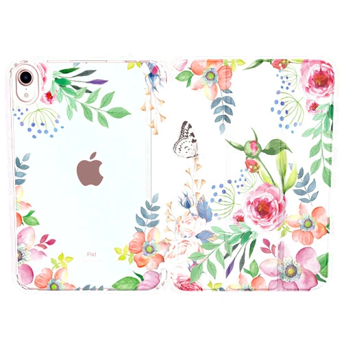 MoKo Case Fit New iPad Mini 7 (A17 Pro) 2024, iPad Mini 6th Generation Case 2021 (8.3-inch), iPad Mini 6 Case, Soft TPU Translucent Frosted Back Cover Case for iPad Mini 7th, Fragrant Flowers