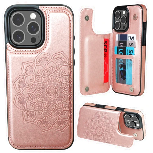 MMHUO for iPhone 16 Pro Max Case with Card Holder, Flower Magnetic Clasp Flip Case for iPhone 16 Pro Max Wallet Case for Women, Protective Case Phone Case for iPhone 16 Pro Max (6.9 Inch),Rose Gold