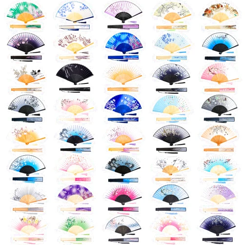 Thyle 40 Pcs Floral Hand Fan Chinese Vintage Style Folding Fan Silk Handheld Fan Foldable Bamboo Framed Foldable Fan Fabric Silk Fan with Elegant Tassel Decorative Folding Fan for Wedding Party Women