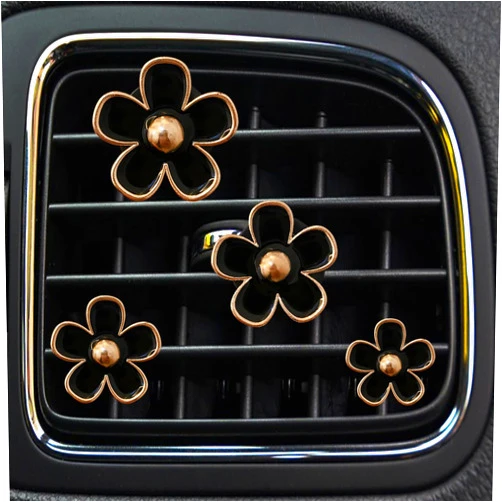 SPANICE Daisy Air Vent Clips, 4 Pcs Cute Flower Car Air Conditioning Outlet Clip Car Air Freshener Clip Charm Car Inter Decor Accessories for Women (Black)