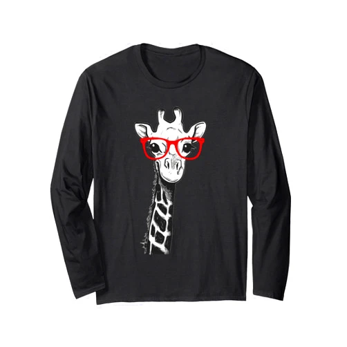 Giraffe Zoo Animal Lovers Giraffe with Red Glasses for Zoo Animal Lovers Long Sleeve T-Shirt