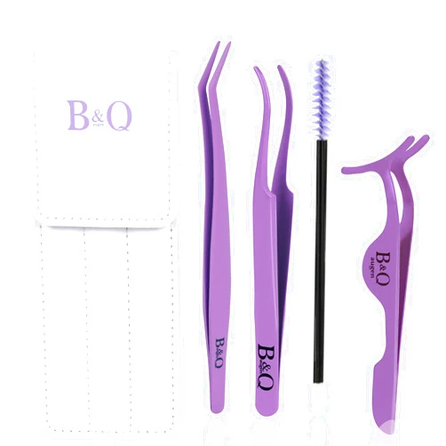 B&Qaugen B&Q Eyelash Applicator Tool 3 Pieces Lash Applicator Tool Kit Lash Tweezers for Eyelash Extensions Lash Extension Tweezers for Lash Clusters Application Tool and Removal （Purple,3 PCS）