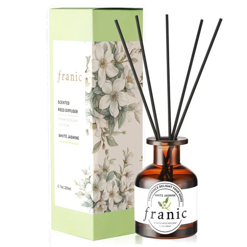 FRANIC Reed Diffuser - White Jasmine 6.7 oz (200 ml) with Scented Diffuser 6 Sticks, Long Lasting Fragrance for Home & Bathroom, Aromatherapy Diffuser Oil Gift Set