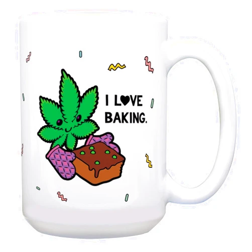 ThisWear Dad Joke Mug Funny Kawaii Marijuana Leaf I Love Baking 15oz Ceramic Coffee Mug with Handle
