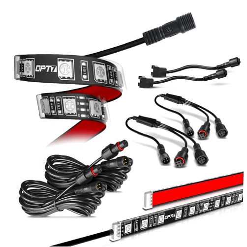 OPT7 Aura Single Row Expansion Pack - 2pc 12” LED Strips w/Splitters and Extension Wires for Interior, Wheelwell, Grille, Motorcycle, Cruiser, Golf Cart, Boat