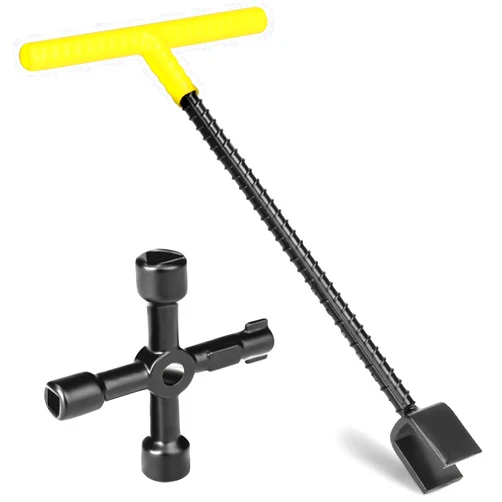 Comfylichi Water Meter Key 17 Inch with 4-Way Utility Key, Steel T-Handle, Water Meter Key Shut Off Tool for Curb Main Water Shut off Valve