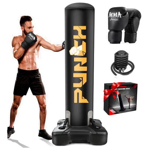 JUOIFIP Freestanding Heavy Punching Bag for Adult Teens Kids, Heavy Duty Pedestal Stand Boxing Bag with Gloves, Men Women Stand Kickboxing Boxing Set for Martial Arts MMA Home Gym Exercise Training Equipment