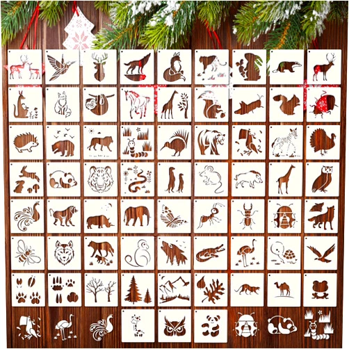 Marspark 66 Pcs Small Stencils for Crafts Reusable 3 Inch Stencils for Painting on Wood DIY Craft Paint Template for Wall Home Decor Card Rock Canvas Drawing Holiday (Animal)