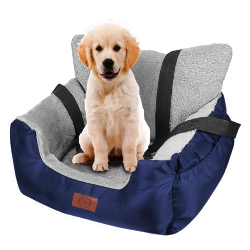 FAREYY Dog Car Seat for Small Dogs, Warm Soft Pet Car Seat Washable Dog Car Bed with Storage Pocket and Clip-On Safety Leash Portable Car Travel Carrier Booster Seats