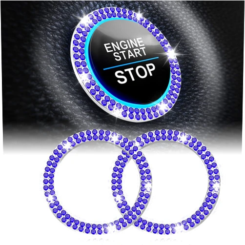 LivTee Car Engine Start Stop Decoration Ring, Crystal Double Rhinestone, Bling Car Interior Accessories for Women, Key Ignition & Knob Bling Ring, Push to Start Button Cover/Sticker, Dark Blue