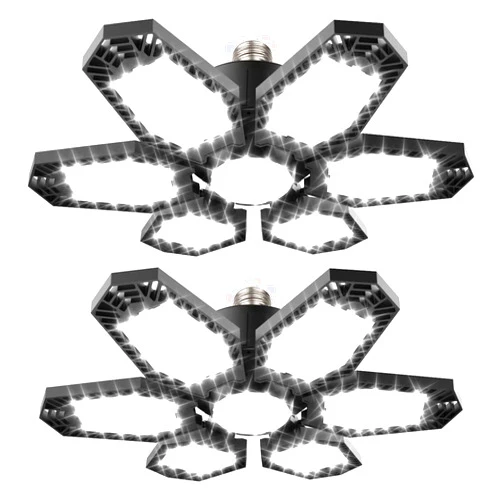 Amiluo 150W LED Garage Lights 2 Pack 15000LM Deformable Garage Ceiling Lighting Fixture Screw-in E26/E27 Garage Light Bulb with 6 Ultra Bright Led Panels LED Light for Attic Garage Basement Workshop