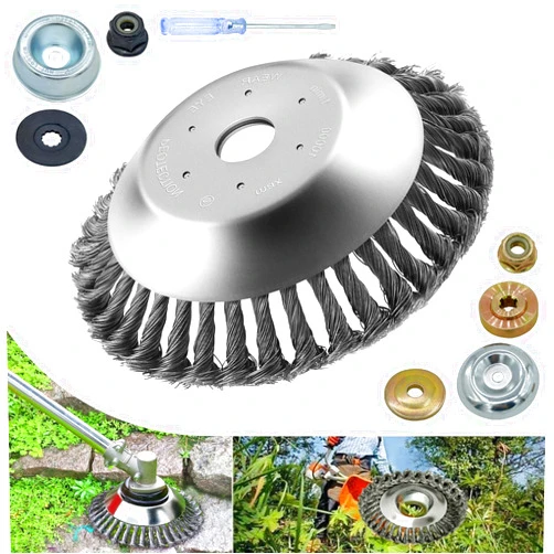 NeJesZoe 8 Inch Steel Wire Rotary Weed Brush Cutter Trimmer Head for Weed Cutter Eater, Unbreakable Wired Trimmer Blade, Weed Trimmer Eater Head with Adapter Kits for Moss Grass Rust Removal