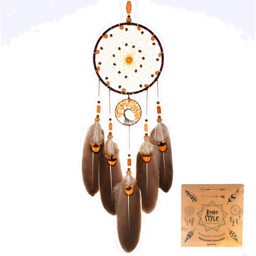 Urdeoms Brown Dream Catchers Tree of Life Boho Dreamcatcher for Bedroom Adult with Feathers and Citrine Crystal Wall Hanging Decor for Home Festival Blessing Gifts 18