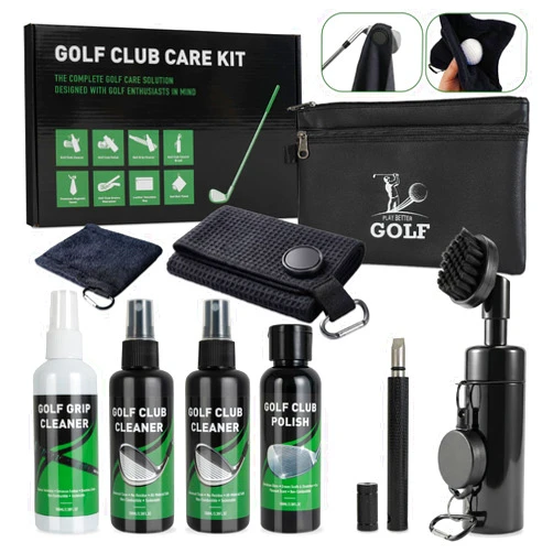 LEARNIBEE Golf Club Cleaning Kit, 8-in-1 Club Care Set with Cleaner, Brush, Groove Sharpener, Grip Cleaner, Polish, Magnetic Towel, Ball Towel & Portable Bag - Restores Shine, Removes Rust, Renews Grip