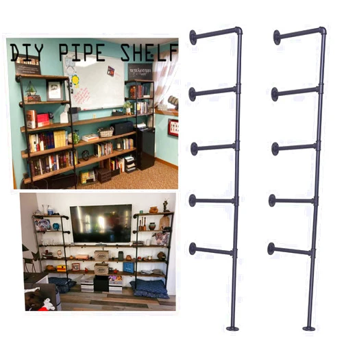 LooftMate Industrial Wall Mount Iron Pipe Shelf Bracket,Vintage Retro Black DIY Open Bookshelf, Storage Shelves, Ceiling hung Shelves for Home Kitchen Office(2PcsX5Tier,70