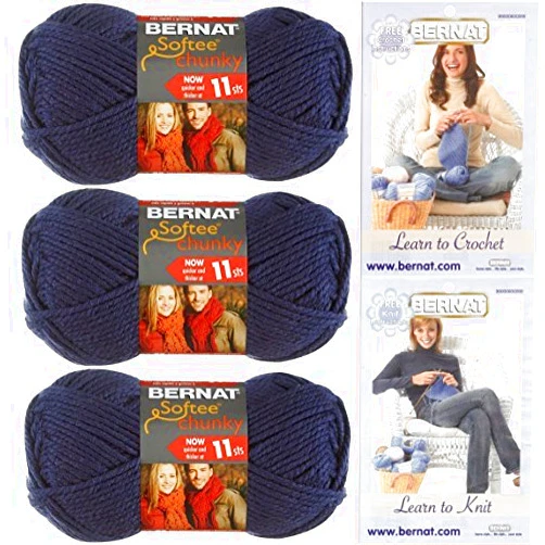 Bernat Softee Chunky Yarn Bundle Super Bulky Number 6, 3 Skeins (Faded Denim)