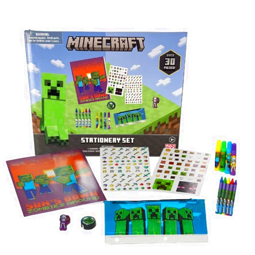 Innovative Designs MineCraft Kids Coloring Art and Sticker Set, 30 Pcs. School & Craft Supplies with Pencil Case