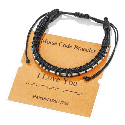 RINTOLER Morse Code Bracelet for Men Women - Funny Secret Message Friendship Bracelet Adjustable Mens Leather Bracelet Inspirational Gifts for Husband Bestfriend.