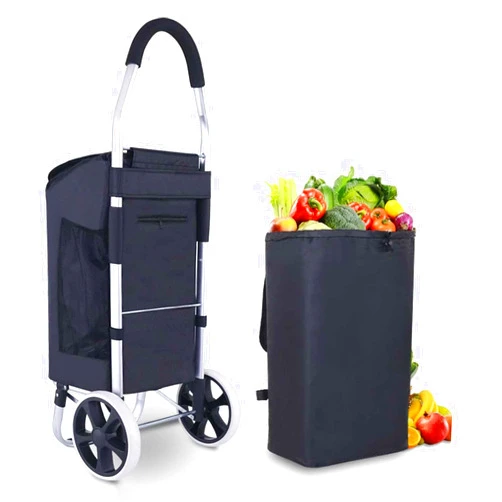GAKYOUR Shopping Trolley Stair Climber Shopping Trolley Foldable Trolley with Removable Shopping Bag Waterproof 600D Oxford Cloth Aluminium Alloy Frame-A