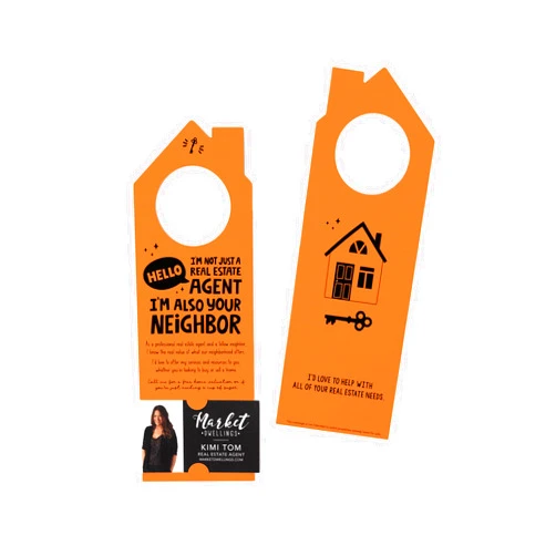 Market Dwellings Hello, I'm Not Just a Real Estate Agent, I'm Also Your Neighbor | Real Estate Marketing Door Hangers | Real Estate Agent | 68-DH002-CARROT - Pack of 10