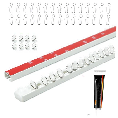 OEOEKHDJ 6.6FT Adhesive Curtain Track No Damage Curtain Track Hangers, Adhesive Curtain Rod For Windows Cabinet Closet Bathroom Shower Curtain