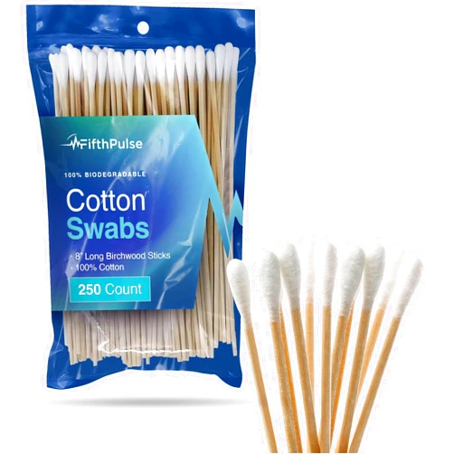 FifthPulse 50 Biodegradable Long Cotton Swabs - 8 Inch Cotton Swabs for Ears - Long Q Tips Made From Birchwood and 100% Cotton - Lint Free