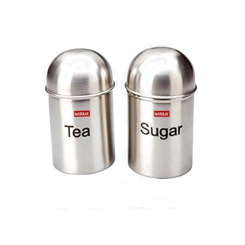 NATULIX Stainless Steel Tea Coffee Sugar Containers for Kitchen Set of 2 | Silver | 2Pc Set - 800ml each (Tea Sugar)