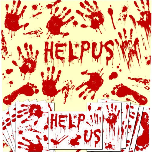 BlissfulTie Halloween Window Clings Decorations, Bloody Handprint and Footprint Stickers, Scary Halloween Party Decor for Windows and Cars, Indoor/Outdoor Use - 12 Sheets