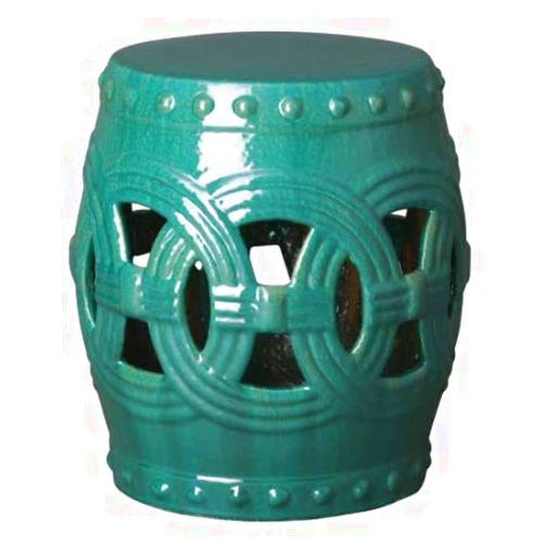 Emissary Home and Garden Asian Decorative Ceramic Eternity Teal Glazed Garden Stool