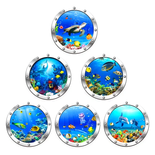 Loriyboe 6Pcs Ocean World Wall Stickers, 12” Removable Art Decals for Kids, 3D Wall Decals Peel and Stick Vinyl Stickers for Bathroom and Bedroom, Furniture, Home Decor