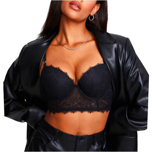 DOBREVA Women's Lace Bralette Corset Bra Longline Bustier Padded Full Coverage Underwire Top