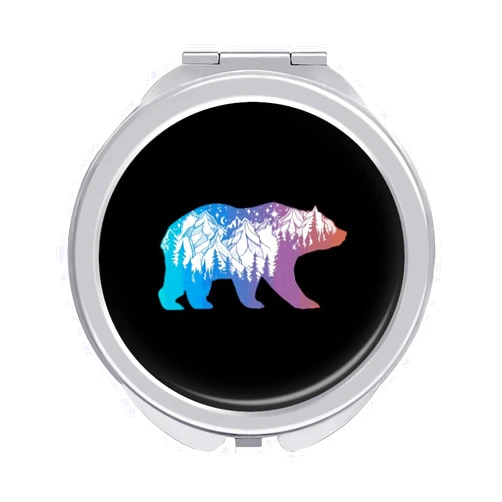 Zenladen1478 Bear with Mountains Landscape Compact Mini Mirror Double-Sided Pocket Makeup Mirrors Ultra Portable for Purses and Travel