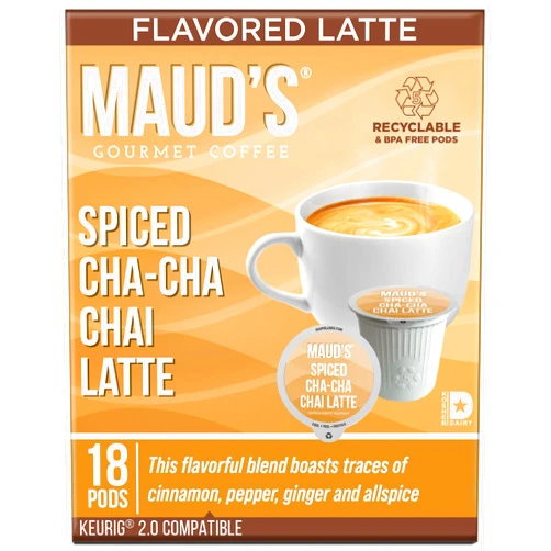 Maud's Chai Tea Latte Pods, 18 ct, Recyclable Single Serve Tea Pods - 100% Blended Tea Leaves, Compatible with Keurig K Cups Maker