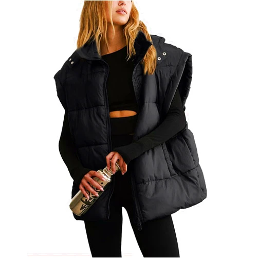 Shiyifa Womens Puffer Vest Oversized Sleeveless Guilted Jacket Lightweight Zip Up Padded Gilet with Detachable Hood