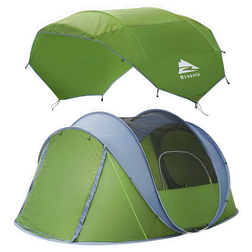 Rivenlo 4 Person Easy Pop Up Tent,9.5’X6.6’X52'',Waterproof, Automatic Setup,2 Doors-Instant Family Tents for Camping, Hiking & Traveling