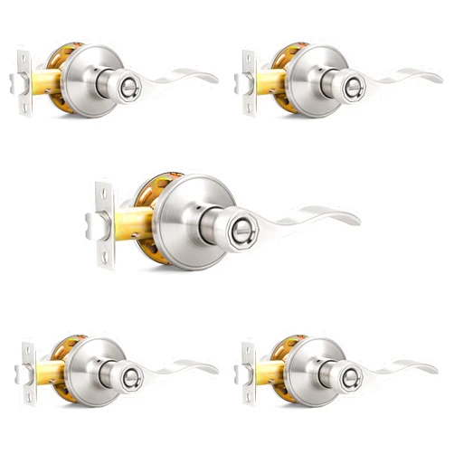 Probrico Wave Style Privacy Bed Bath Door Levers in Satin Nickel Finish, Interior Keyless Door Handles Locksets, 5 Pack