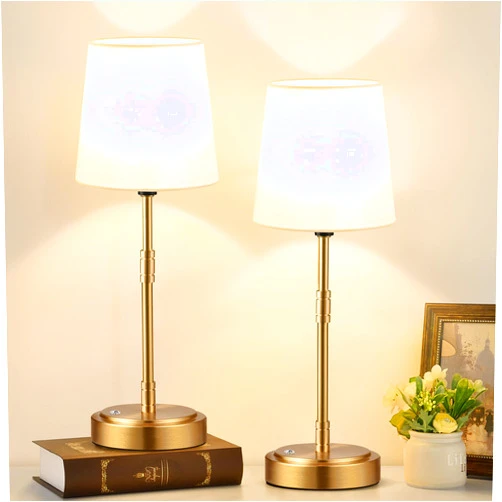 Lynnoland Cordless Table Lamps Set of 2 – Battery Operated Lamp with 7500mAh Rechargeable Battery, Stepless Dimmable Vintage Brushed Gold Desk Wireless Lamps for Dining Room, Nightstand & Patio (Bulbs Included)