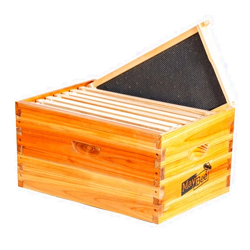 MayBee 8-Frame Beehive Box Langstroth Deep Brood Box Dipped in 100% Beeswax Includes Wooden Frames & Waxed Foundations (Unassembled)