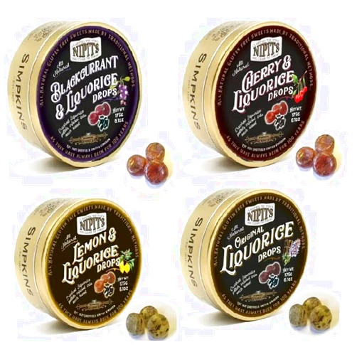 Premier Life Simpkins Travel sweets Nipits Liquorice Selection 175g (6.17 Ounce) tin (4 Flavours), pack of 4