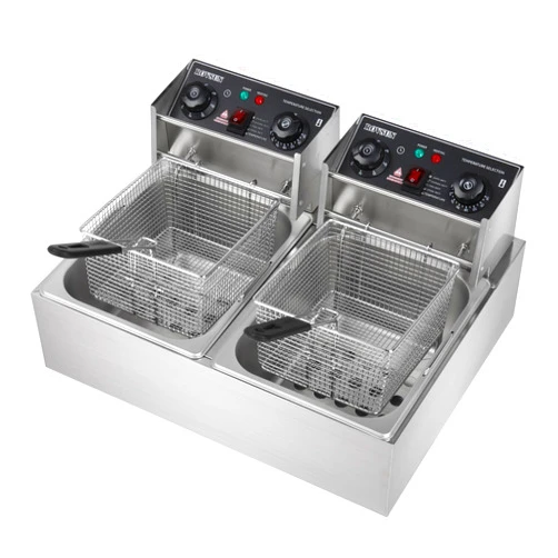 ROVSUN 22.8QT Electric Deep Fryer, 5000W Dual Tank Commercial Deep Fryer w/ 60-Min Timer, Overheat Protection, Temperature Control & Baskets, Stainless Steel Countertop Fryer for Home Restaurant
