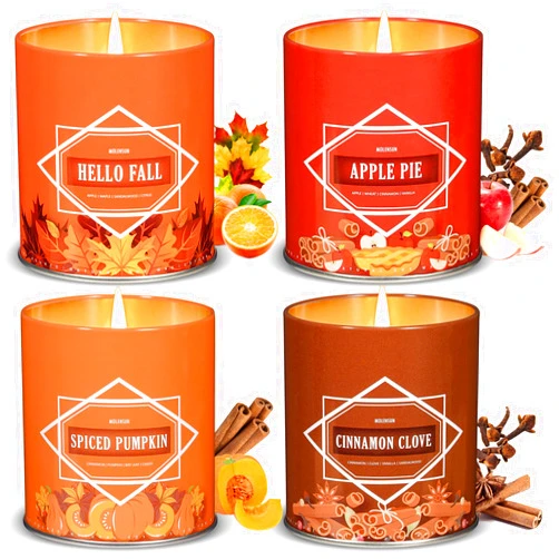 Molensun Fall Candle Set, Fall Scented Candles for Home, 4 Pack 36oz Soy Autumn Candles, Fall Gifts for Women, Fall Scents of Spiced Pumpkin/Cinnamon Clove/Apple Pie/Hello Fall