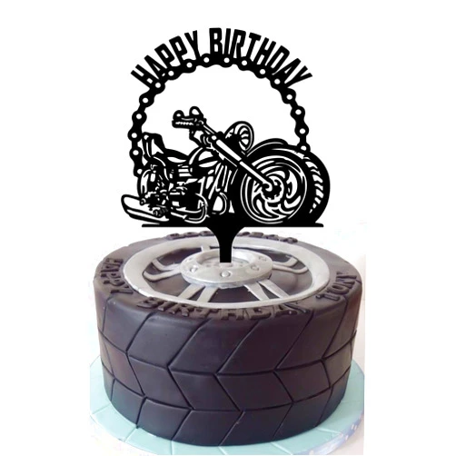 Xoxwolyw Motorcycle Happy Birthday Cake Topper Motorbike Theme Birthday Party Cake Decorations Birthday Cake Topper for Motorcycle Rider Racing Decorations Supplies